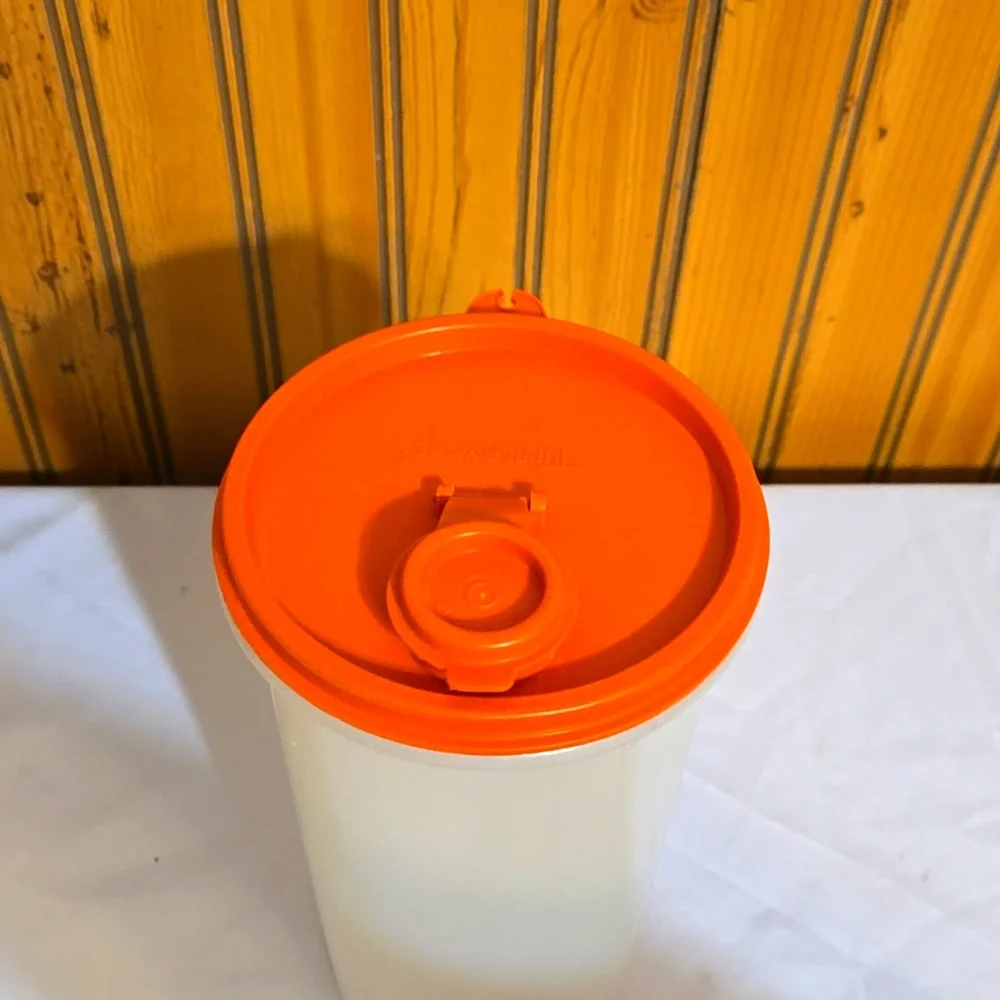 Vintage Tupperware, Tall Canister, Opaque, Orange Flip Spout, Lid